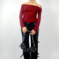 Top off shoulder rayé rouge