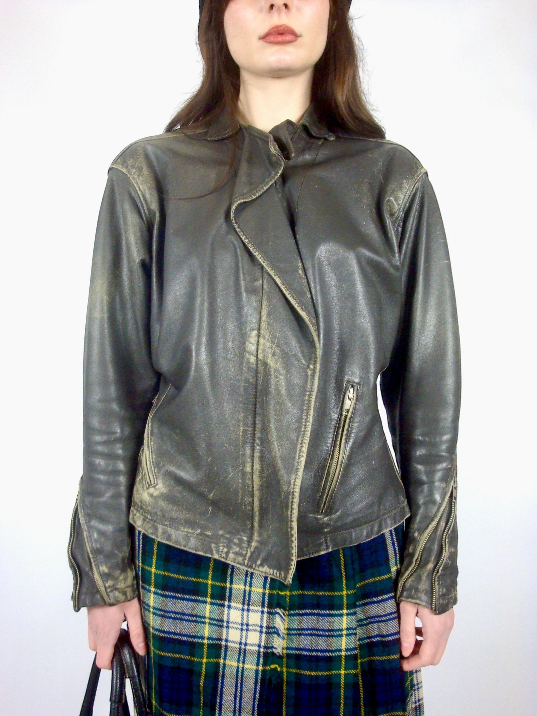 Veste en cuir patiné