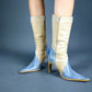 Botte pointues en cuir beige et bleu