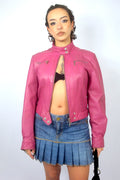 Veste de biker en cuir rose
