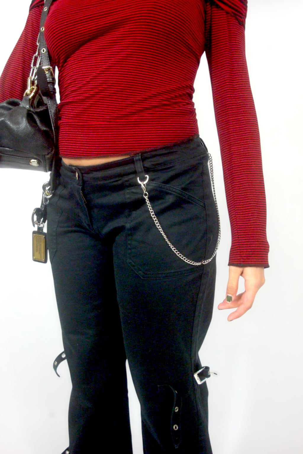 Pantalon flare noir à sangle