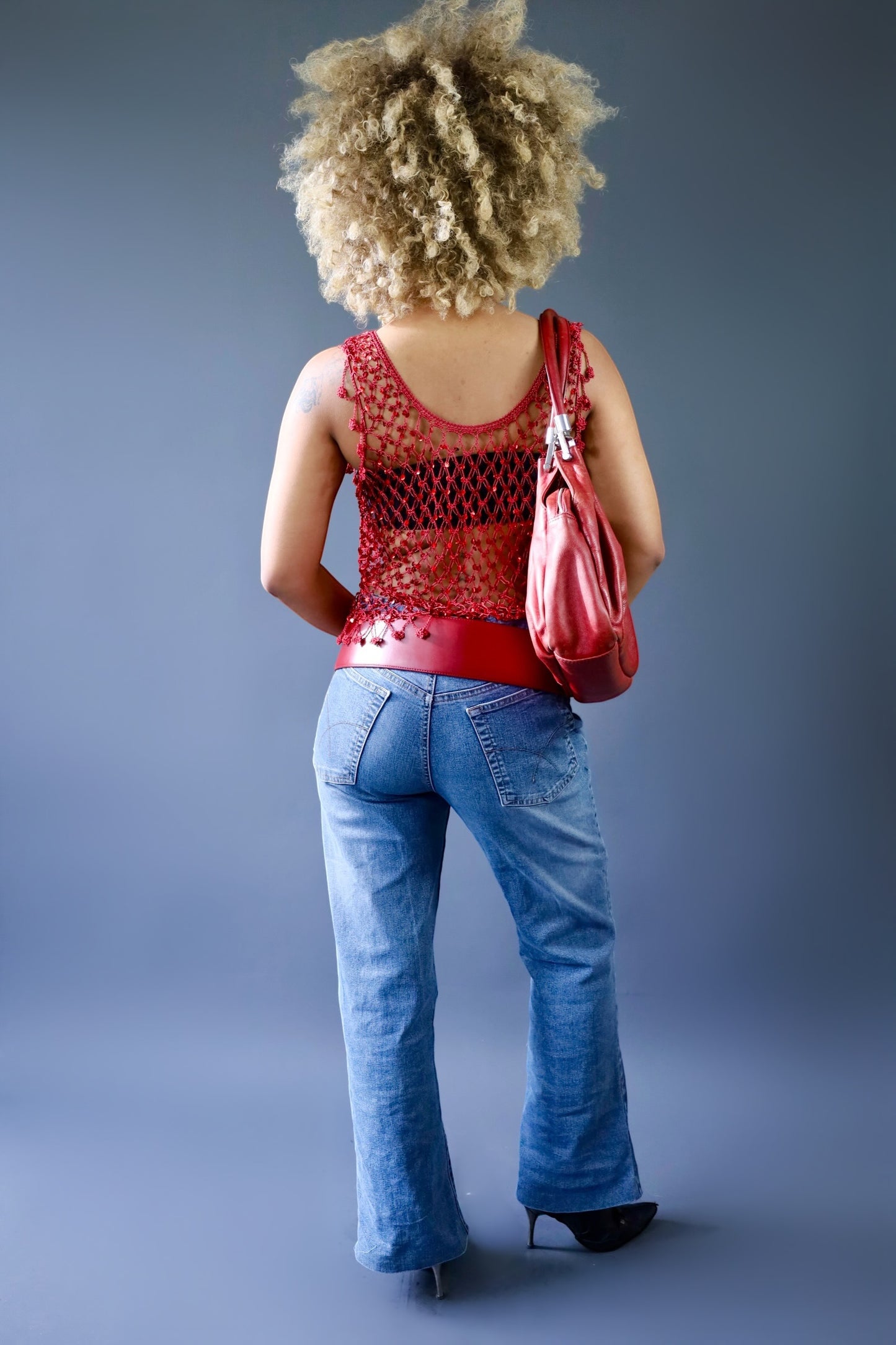 Ceinture large en cuir rouge