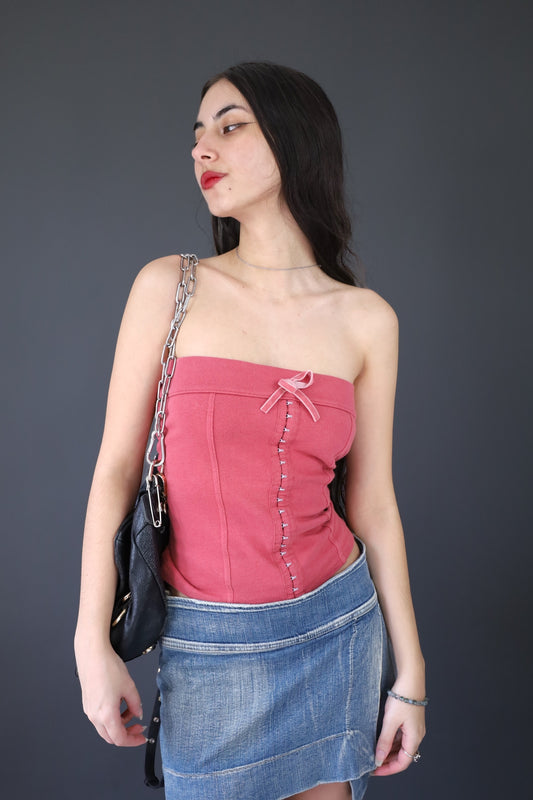 Bustier rose à ruban