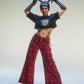 Pantalon baggy tartan rouge deadstock