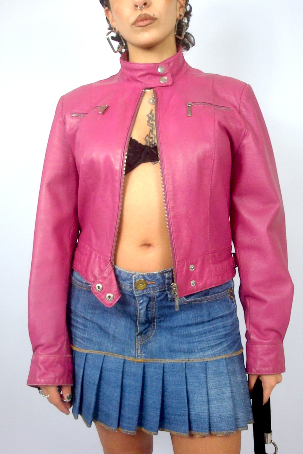 Veste de biker en cuir rose