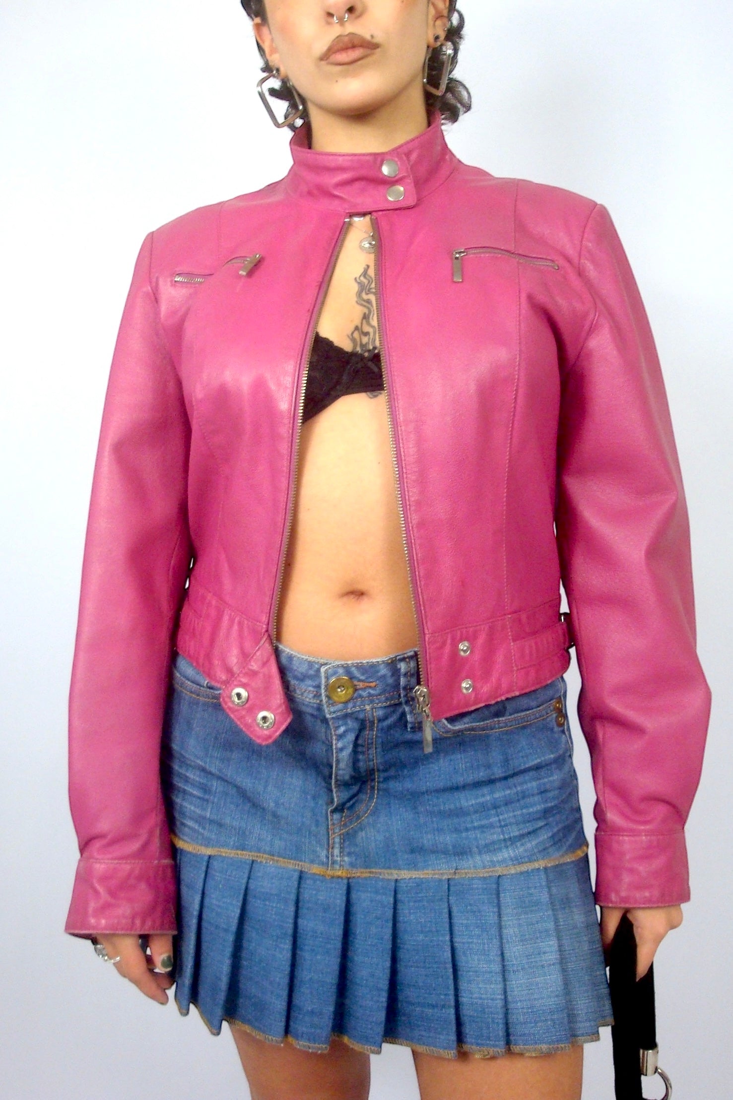 Veste de biker en cuir rose