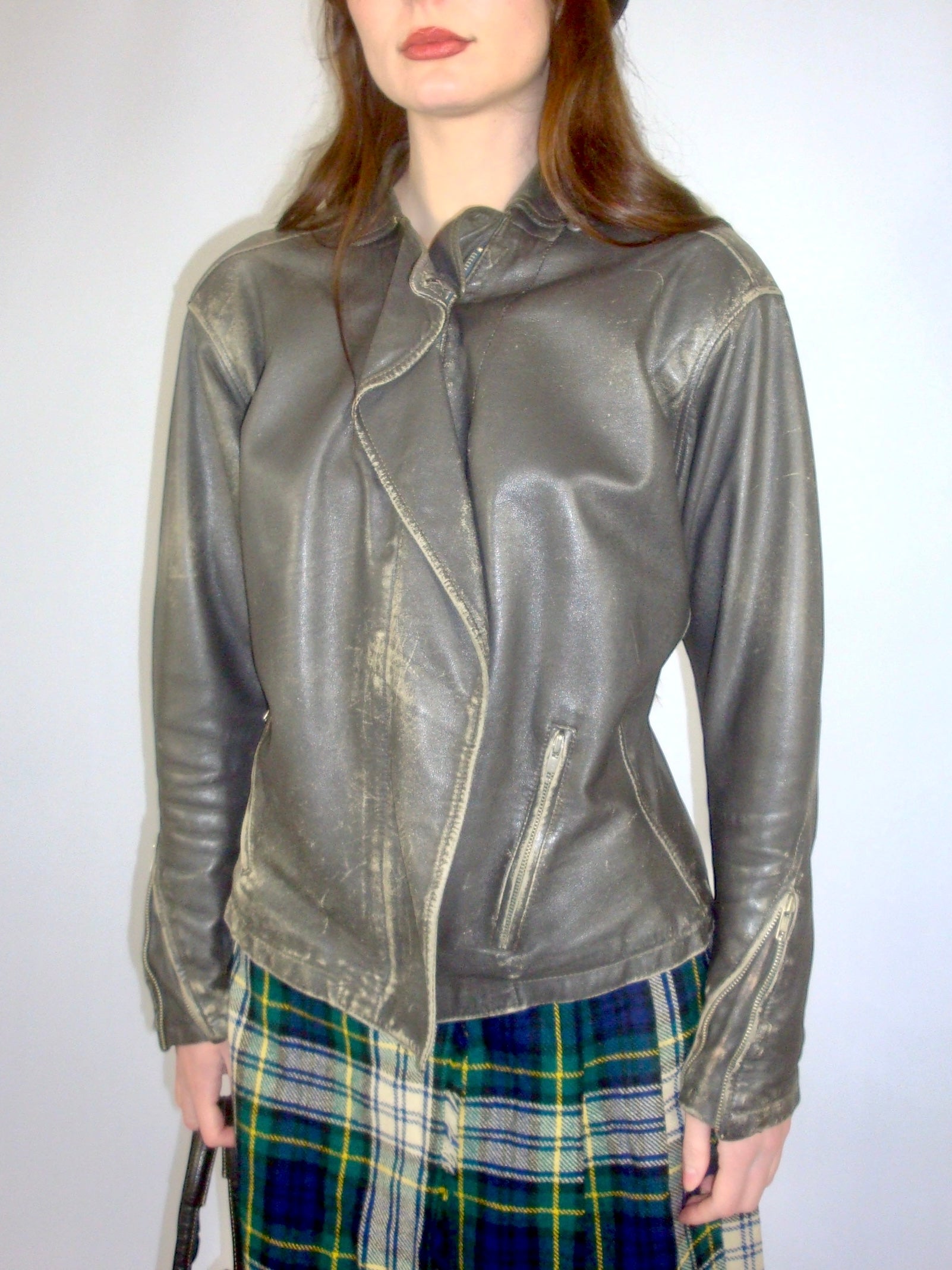 Veste en cuir patiné