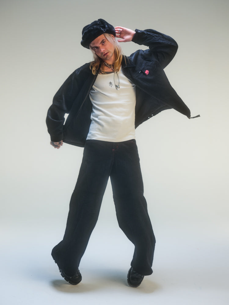 Veste oversize en velours noir deadstock