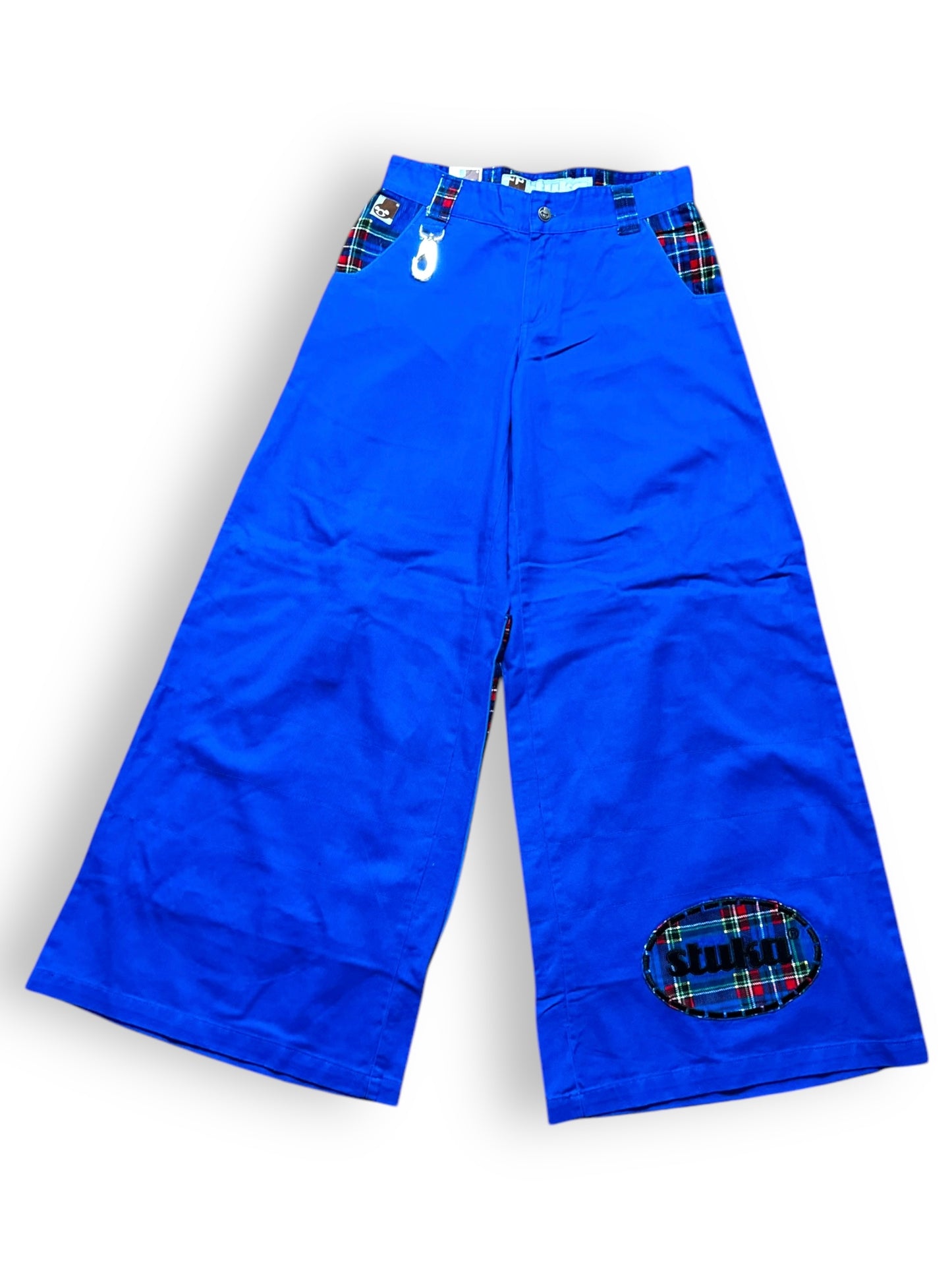 Pantalon baggy bleu et tartan deadstock