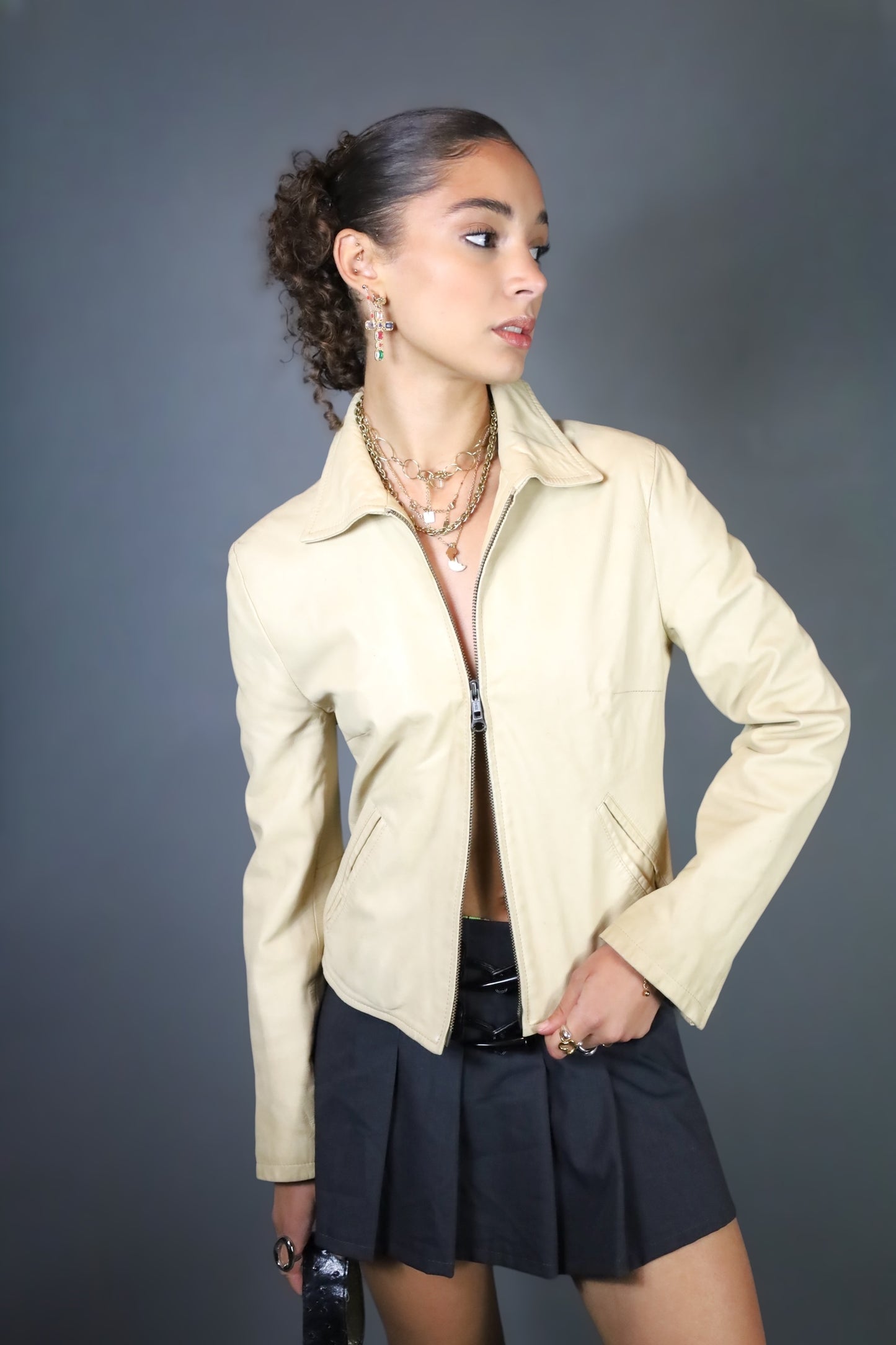 Veste en cuir beige