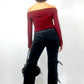 Top off shoulder rayé rouge