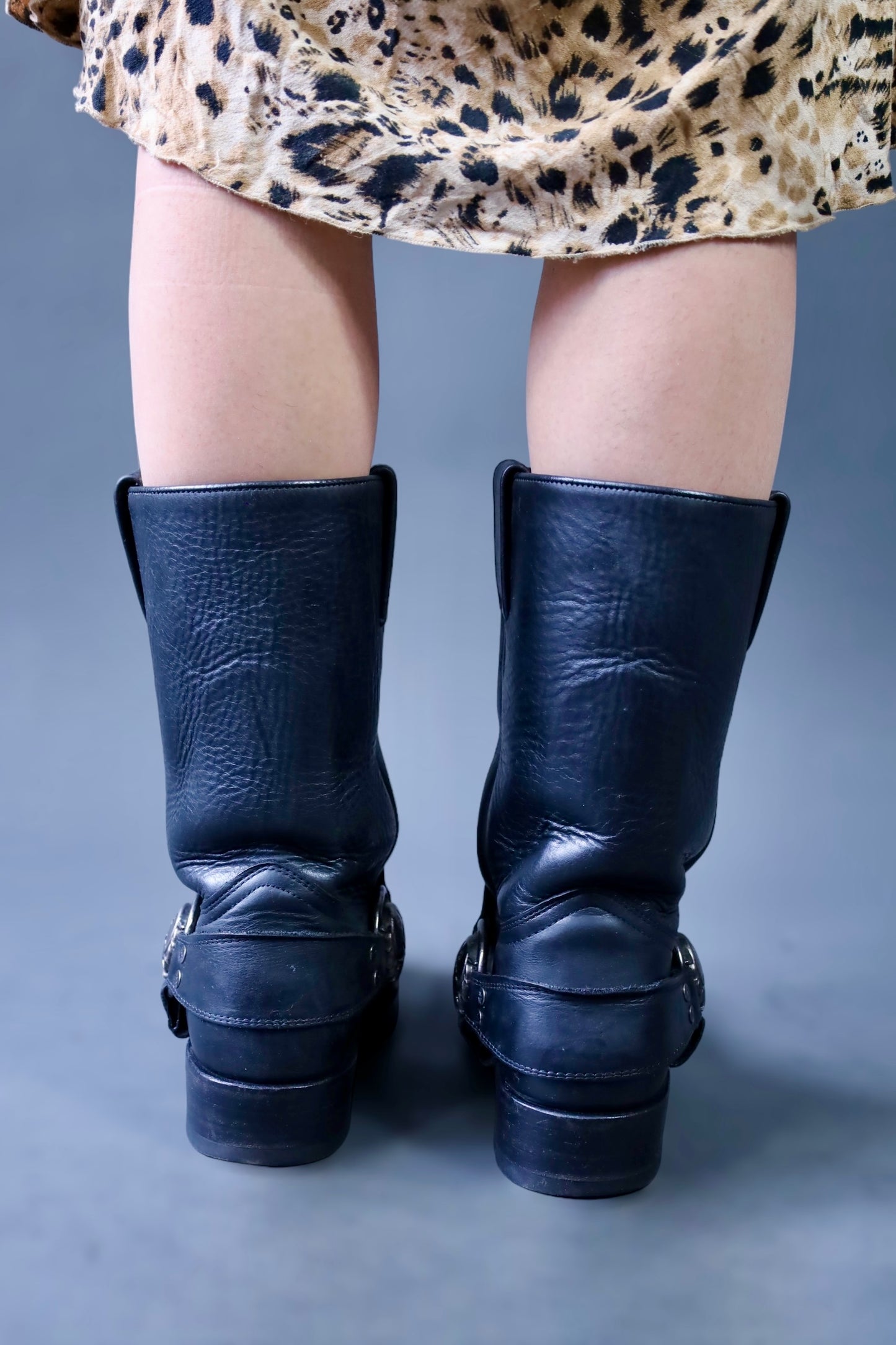 Bottes de biker en cuir noir New Rock