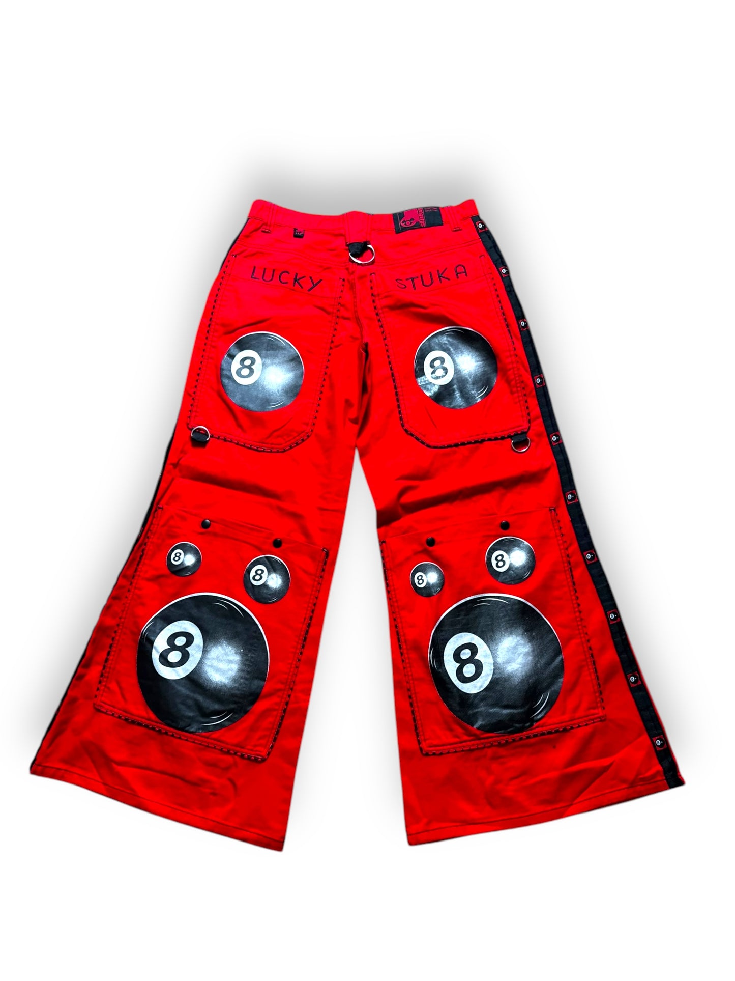 Pantalon baggy rouge à boules de billard deadstock