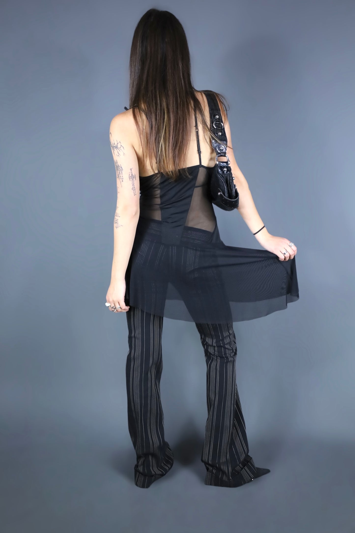 Pantalon à rayures flare taille basse