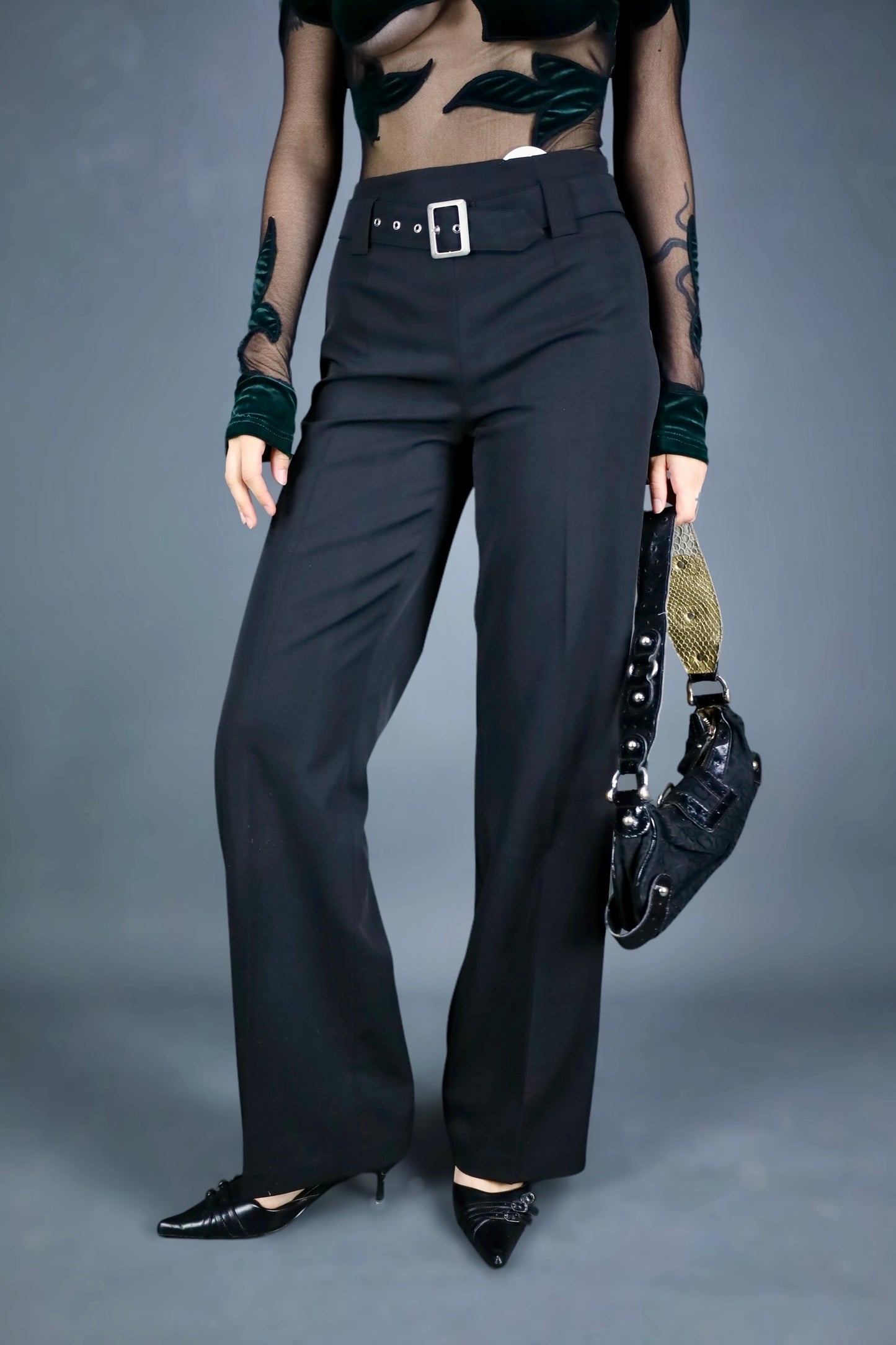 Pantalon flare noir ceinture intégrée