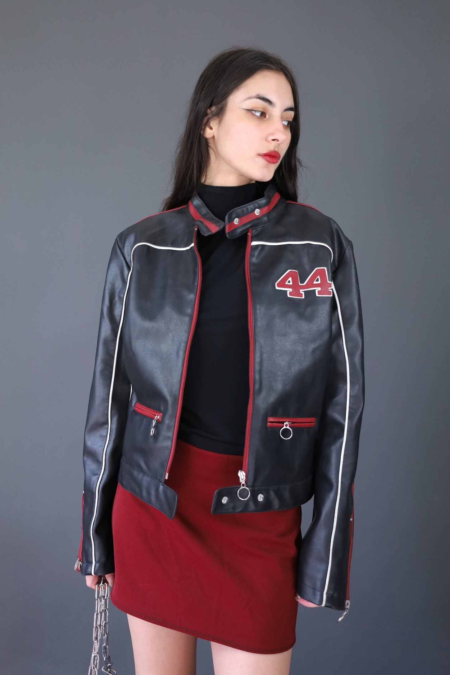 Veste de moto en similicuir noir