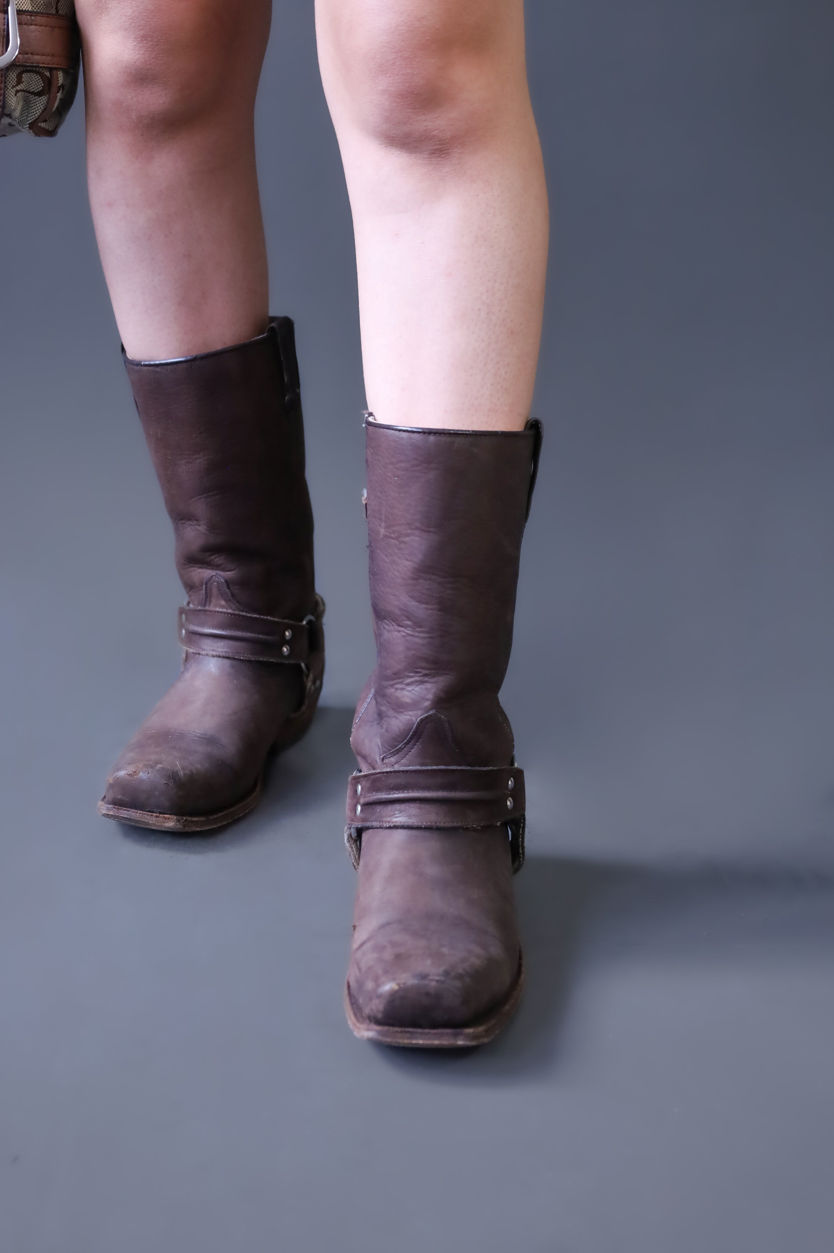 Bottes de biker en cuir marron