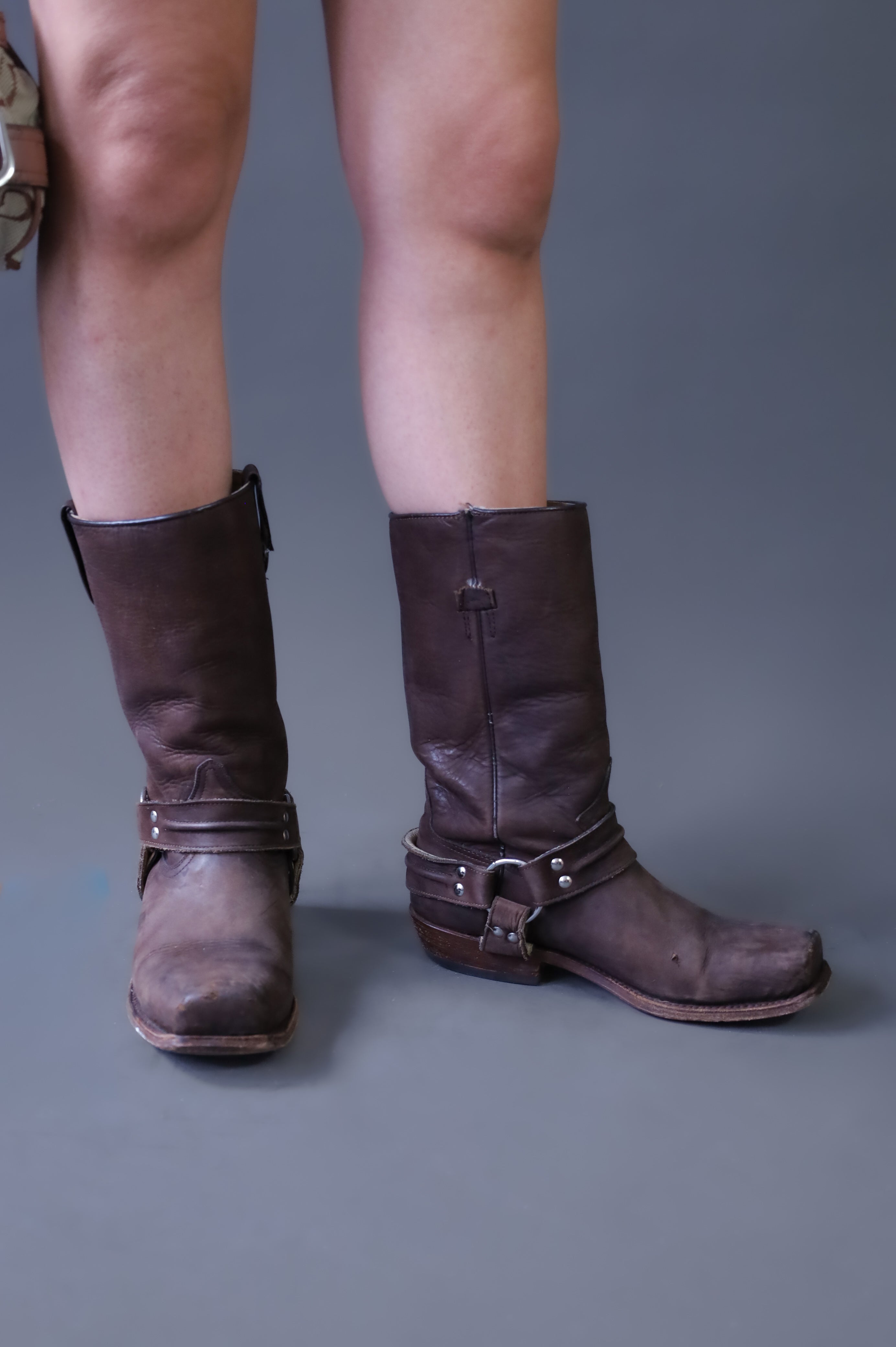 Bottes de biker en cuir marron